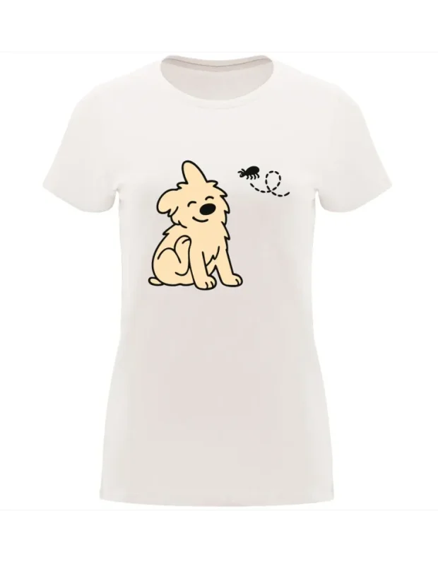 Dámské tričko „Pes a blecha“ - Velikost: S, Barva: Písková (07)