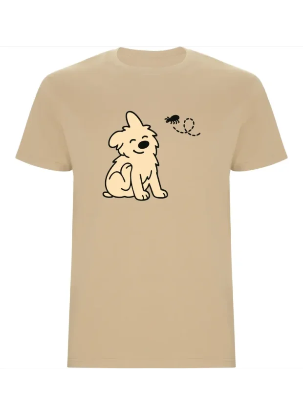 Pánské tričko „Pes a blecha“ - Velikost: S, Barva: Písková (07)