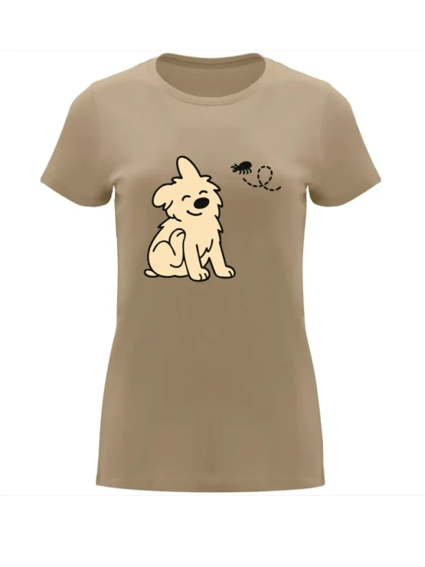 Dámské tričko „Pes a blecha“ - Velikost: S, Barva: Písková (07)