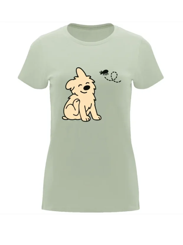 Dámské tričko „Pes a blecha“ - Velikost: S, Barva: Písková (07)