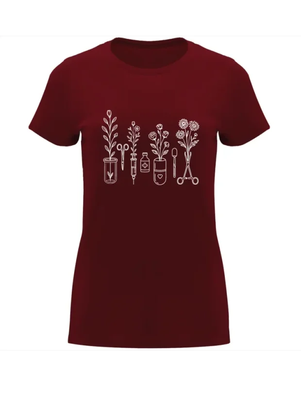 Dámské tričko - Květiny medicíny - Velikost: S, Barva: Granátová (57)